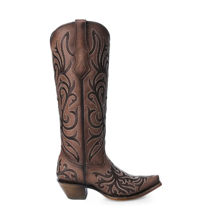 CORRAL Earrings CORRAL WOMENS BROWN EMBROIDERY STITCH TALL WESTERN BOOTS Z5307
