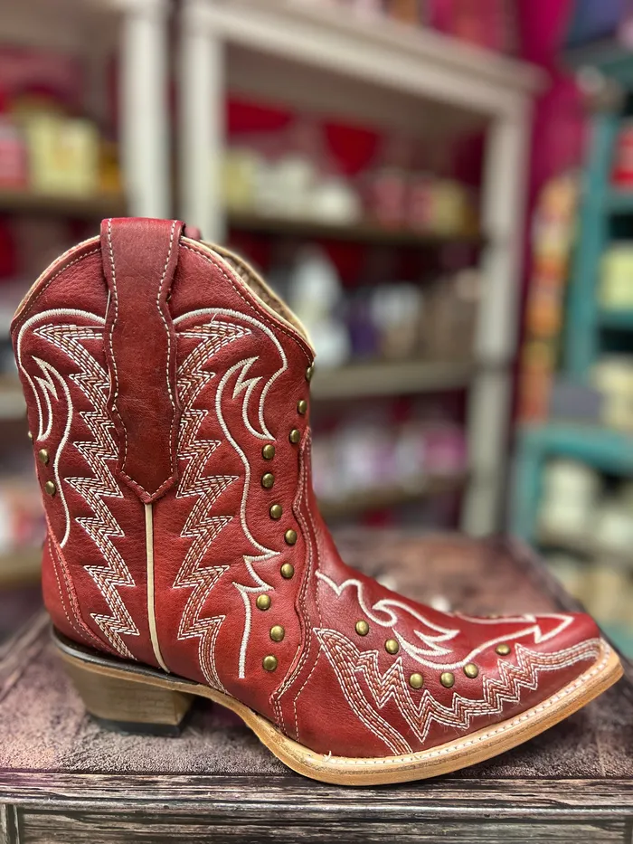 CORRAL Rings CIRCLE G WOMENS RED EMBROIDERY STUDS ANKLE WESTERN BOOT L6161