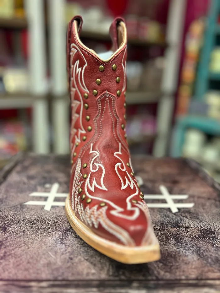 CORRAL Rings CIRCLE G WOMENS RED EMBROIDERY STUDS ANKLE WESTERN BOOT L6161