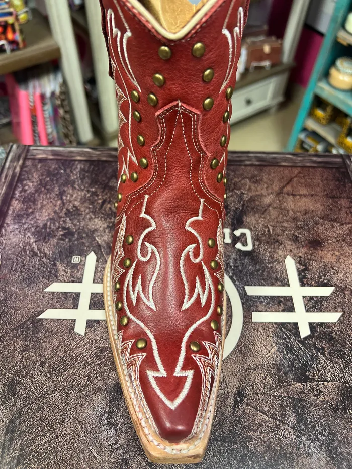 CORRAL Rings CIRCLE G WOMENS RED EMBROIDERY STUDS ANKLE WESTERN BOOT L6161
