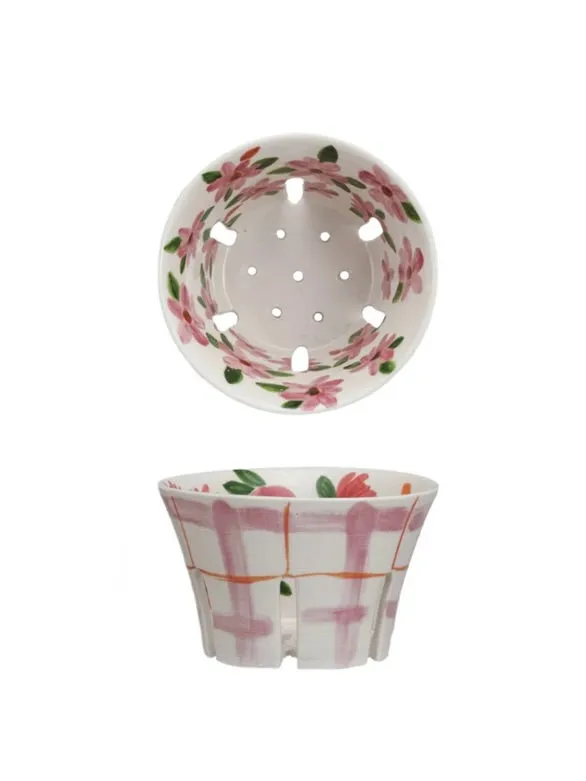 Creative CoOp Earrings Hand Painted Plaid Berry Bowl