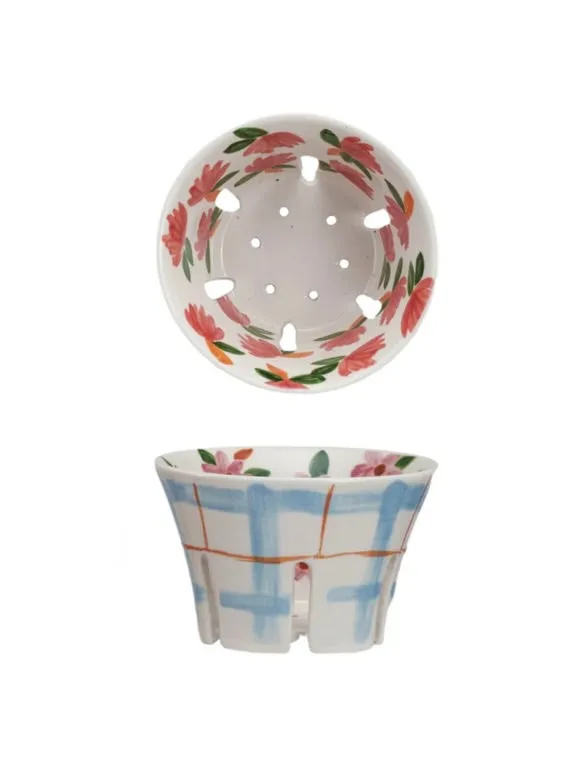 Creative CoOp Earrings Hand Painted Plaid Berry Bowl