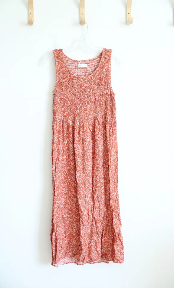 Croft Barrow Rings Croft Barrow Orange White Patterned Smocked Midi Dress S