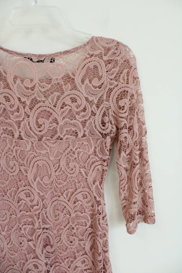 Crystal Doll Pink Lace Overlay Long Sleeved Dress S Crystal Doll Earrings