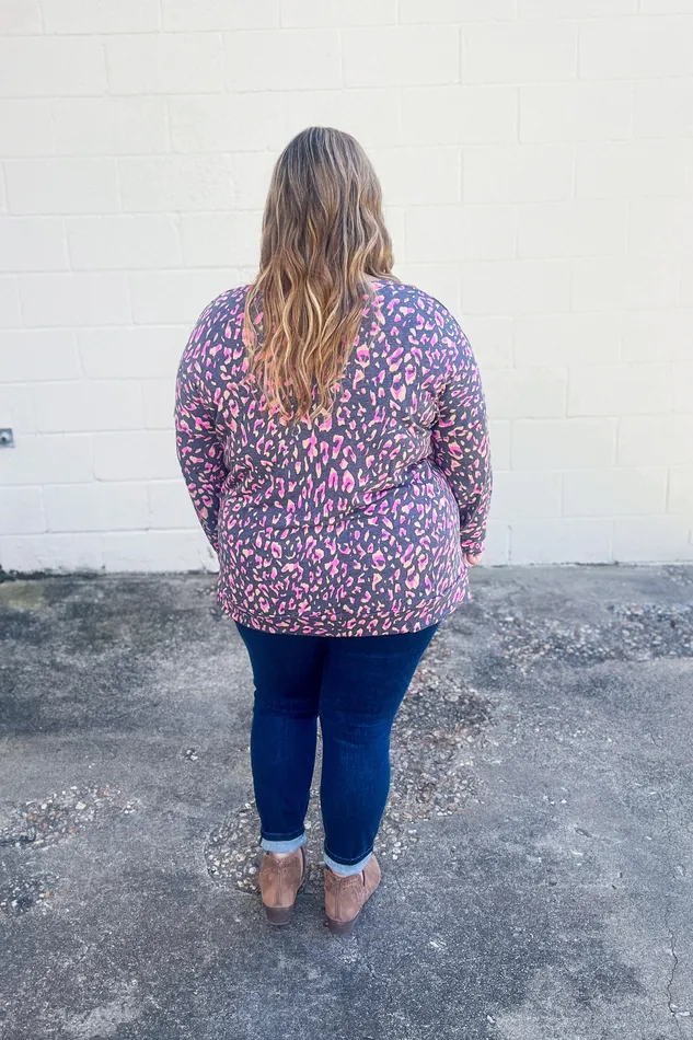 Dear Scarlett Earrings Wild Thing Leopard Pullover Top CharcoalPink