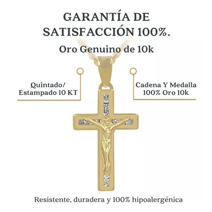 Dije Cruz Oro 10K y Cadena Torzal 22mm Italy Gold Shield Necklaces