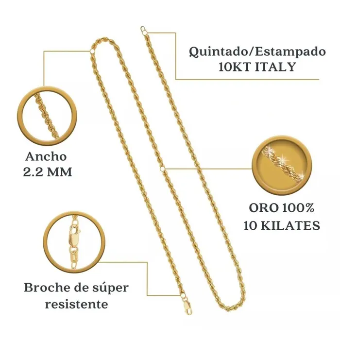 Dije Cruz Oro 10K y Cadena Torzal 22mm Italy Gold Shield Necklaces