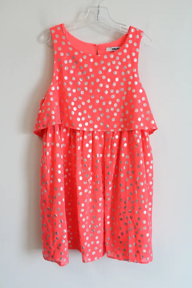 DKNY Rings DKNY Neon Pink Silver Polka Dotted Chiffon Dress Youth S