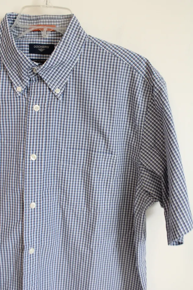 Dockers Dockers Blue Plaid Button Down Shirt L Rings