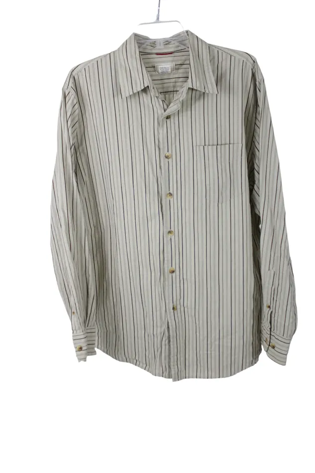 Dockers Tan Brown Striped Button Down L Dockers Earrings
