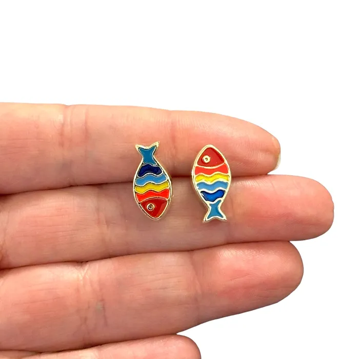 Earrings 24Kt Gold Plated Double Side Neon Enamelled Fish Spacer Charms 2 pcs in a pack Peppy Beads Earrings 24Kt Gold Plated Double Side Neon Enamelled Fish Spacer Charms 2 pcs in a pack Peppy Beads
