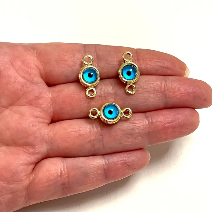 Earrings 24Kt Gold Plated DoubleSided Double Loop Evil Eye Connector Charms 3 pcs in a pack Peppy Beads Earrings 24Kt Gold Plated DoubleSided Double Loop Evil Eye Connector Charms 3 pcs in a pack Peppy Beads