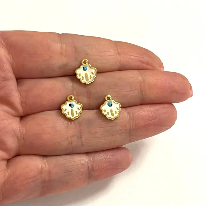Earrings 24Kt Gold Plated Enamelled Oyster Charms 3 pcs in a pack Peppy Beads