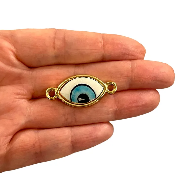 Earrings 24Kt Gold Plated Hand MadePaint Ceramic Eye Connector Peppy Beads