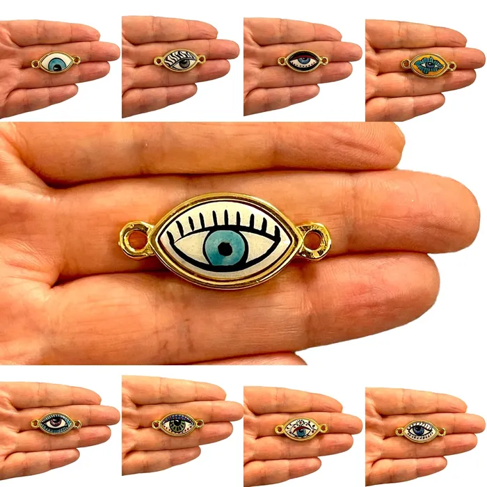 Earrings 24Kt Gold Plated Hand MadePaint Ceramic Eye Connector Peppy Beads Earrings 24Kt Gold Plated Hand MadePaint Ceramic Eye Connector Peppy Beads