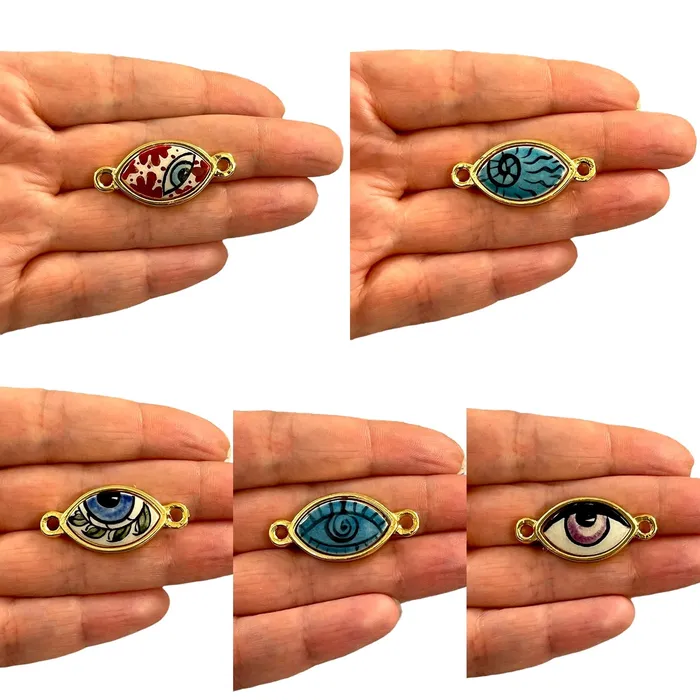 Earrings 24Kt Gold Plated Hand MadePaint Ceramic Eye Connector Peppy Beads Earrings 24Kt Gold Plated Hand MadePaint Ceramic Eye Connector Peppy Beads