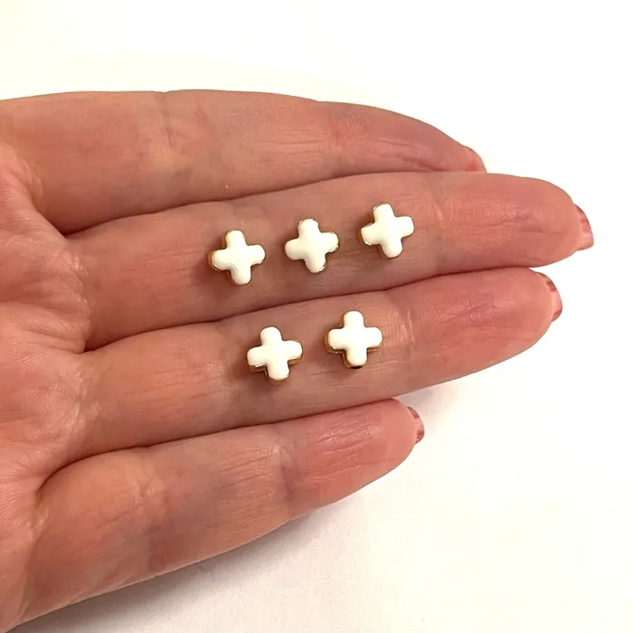 Earrings 24Kt Gold Plated White Enamelled Cross Spacer Charms 5 Pcs in a Pack Peppy Beads Earrings 24Kt Gold Plated White Enamelled Cross Spacer Charms 5 Pcs in a Pack Peppy Beads