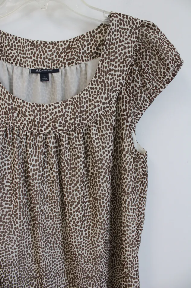 Earrings Anne Klein Anne Klein Brown Tan Patterned Cap Sleeved Top M