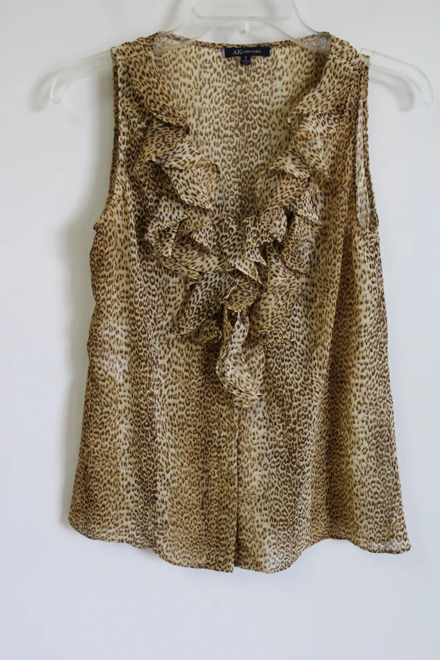 Earrings Anne Klein Cheetah Print Ruffle Blouse S Anne Klein