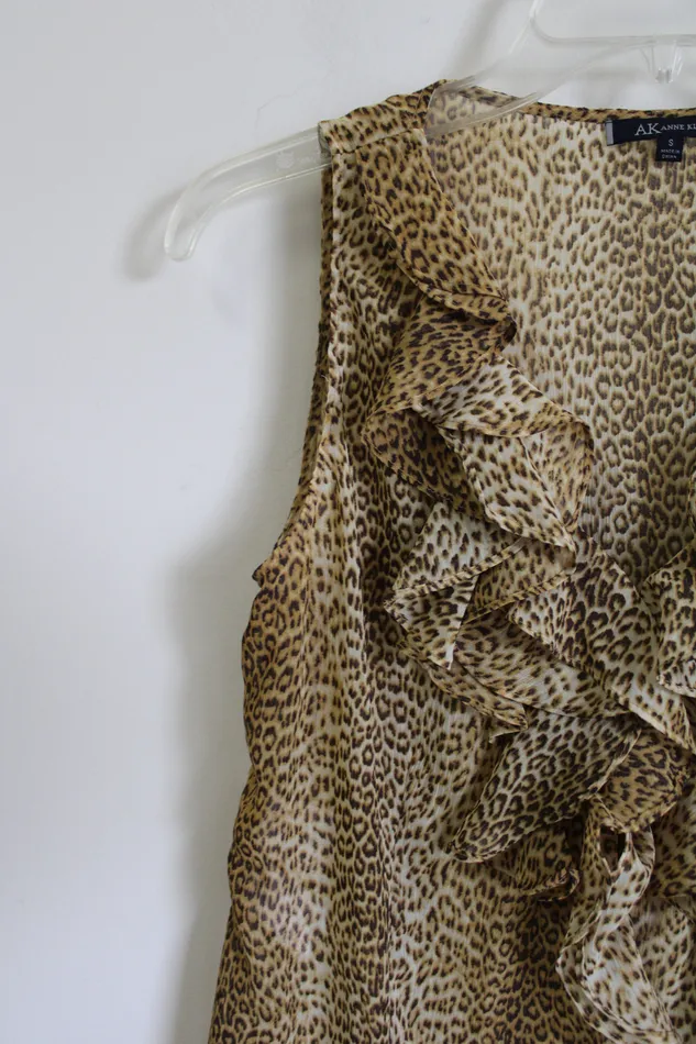 Earrings Anne Klein Cheetah Print Ruffle Blouse S Anne Klein