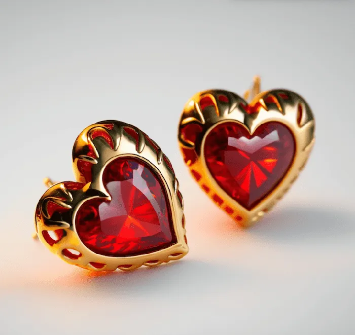 Earrings Aretes de Oro Biselado 18K Corazn Moissanita Gold Shield
