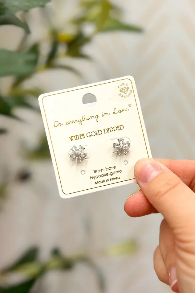 Earrings Dipped Cubic Zirconia Flower Stud Earrings Silver Judson