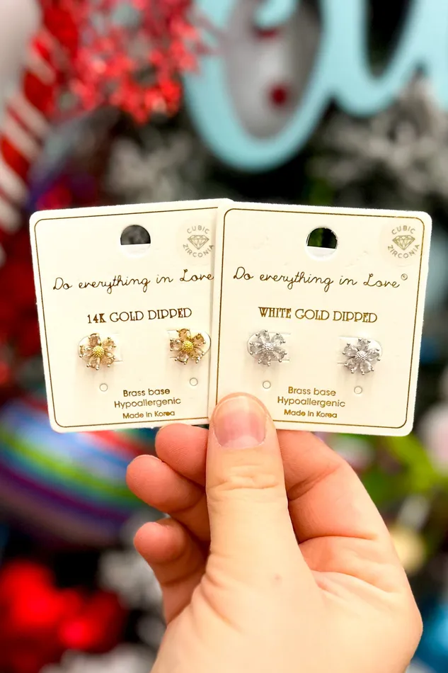 Earrings Dipped Cubic Zirconia Flower Stud Earrings Silver Judson