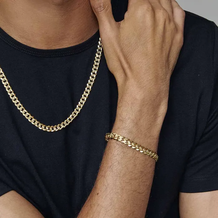 Earrings Gold Shield Pulsera de Oro Curb 7mm