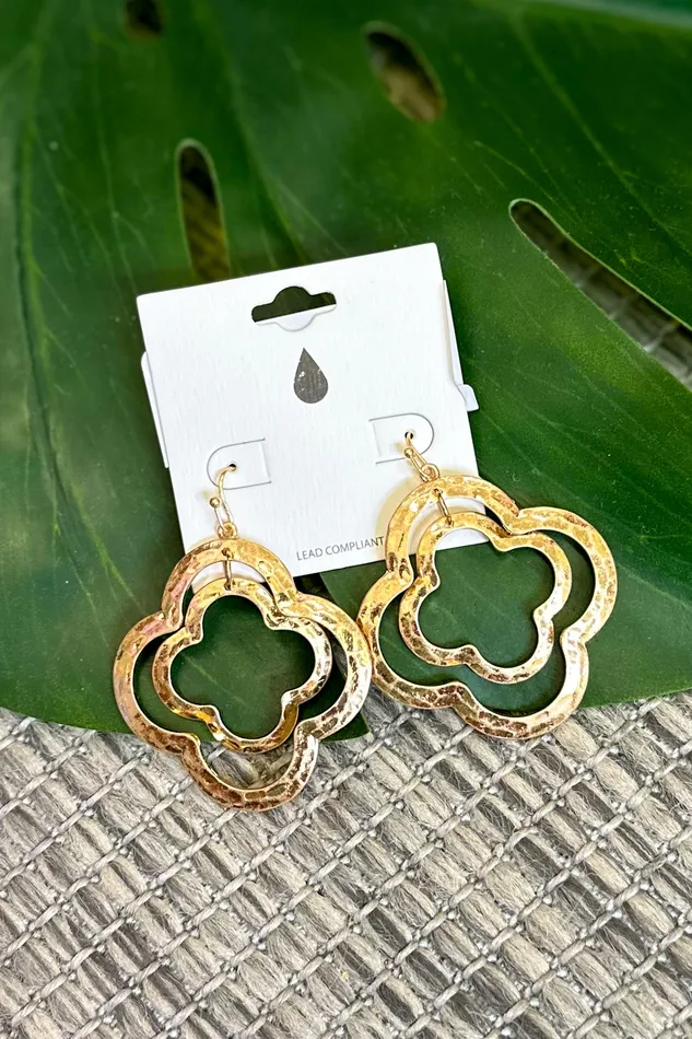 Earrings Hammered Metal Nesting Clover Drop Earrings Gold Judson