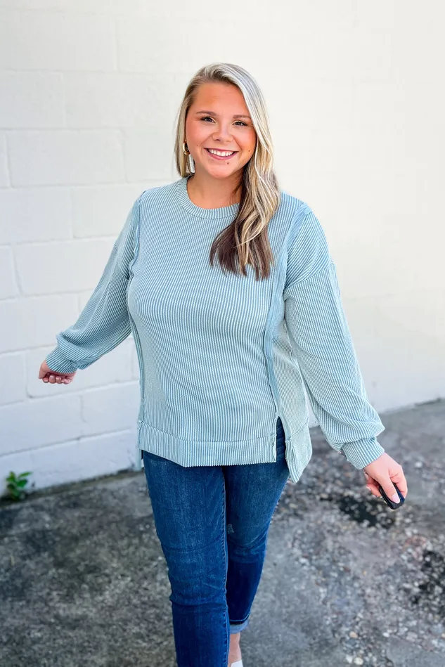 Earrings Haptics Devin Ribbed Pullover Top Sage