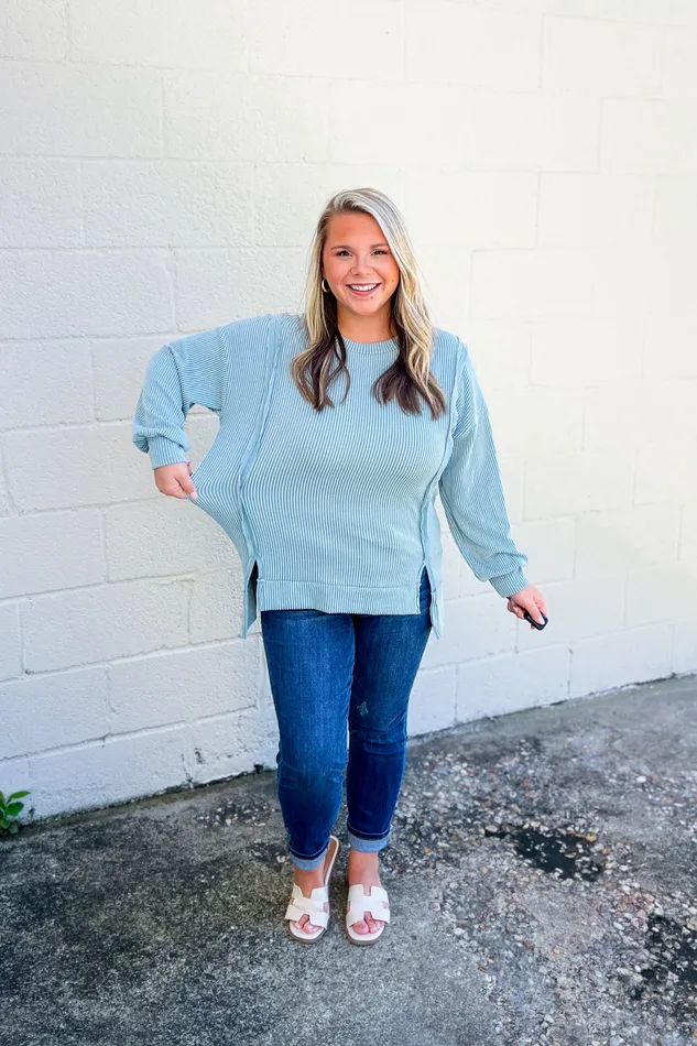 Earrings Haptics Devin Ribbed Pullover Top Sage