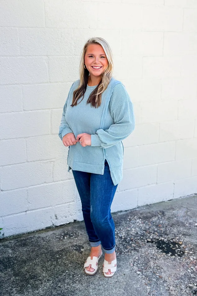 Earrings Haptics Devin Ribbed Pullover Top Sage