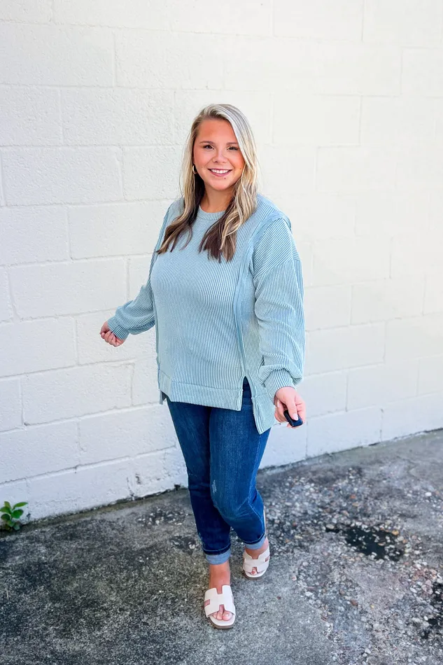Earrings Haptics Devin Ribbed Pullover Top Sage