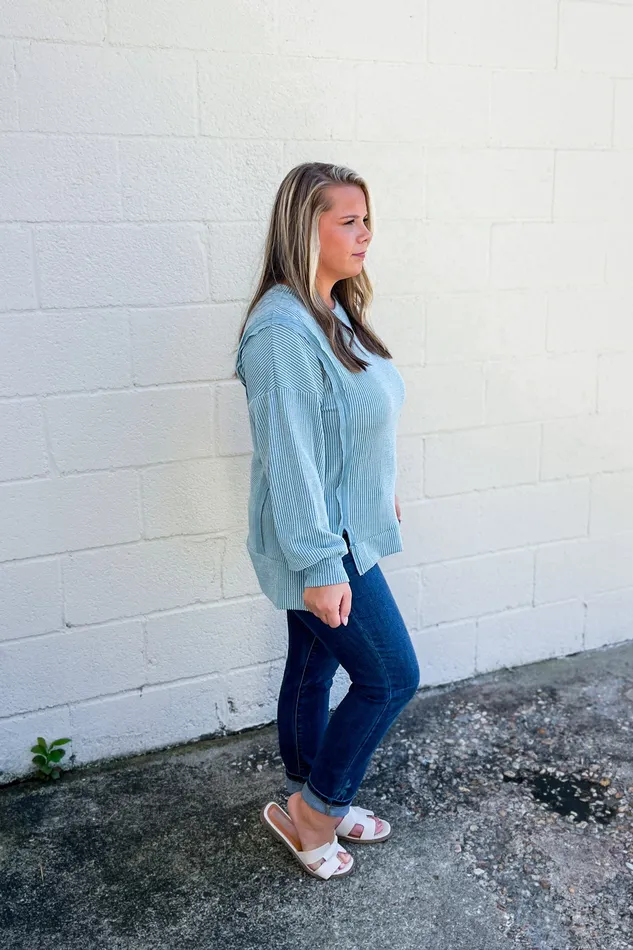 Earrings Haptics Devin Ribbed Pullover Top Sage