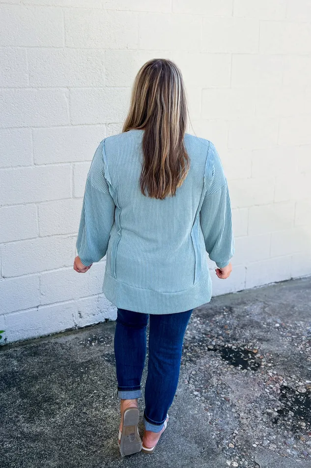 Earrings Haptics Devin Ribbed Pullover Top Sage