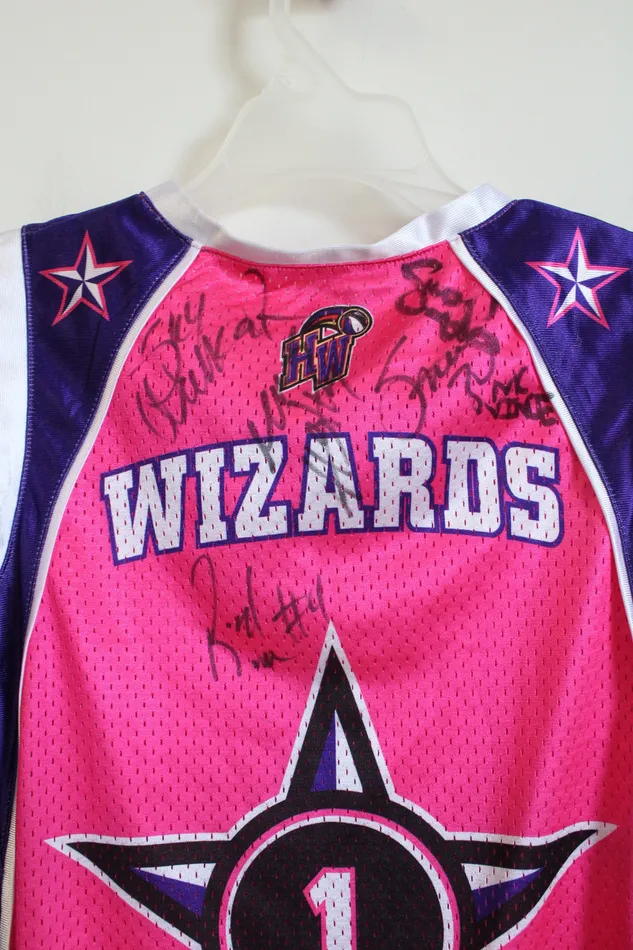 Earrings Harlem Wizards Autograph Pink Purple 1 Jersey Youth S Jubilee Thrift