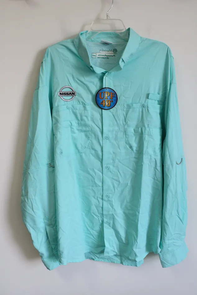 Earrings Hilton NEW Outdoor By Hilton Nissan Blue Button Down UPF 40 Shirt