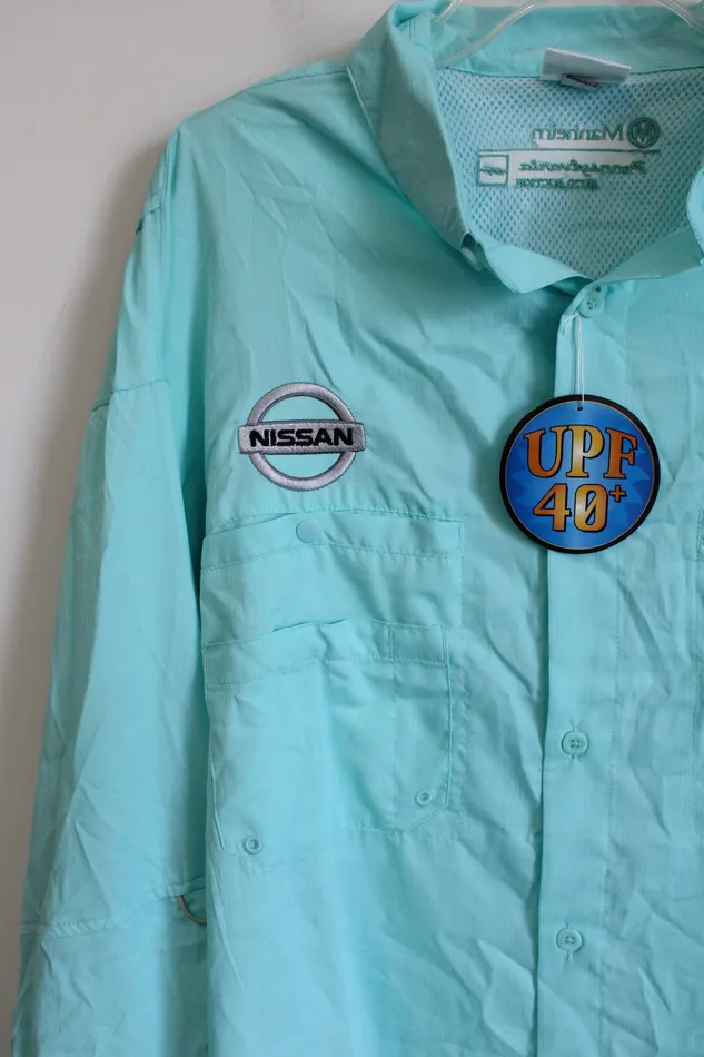 Earrings Hilton NEW Outdoor By Hilton Nissan Blue Button Down UPF 40 Shirt