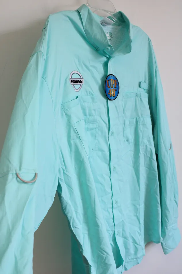 Earrings Hilton NEW Outdoor By Hilton Nissan Blue Button Down UPF 40 Shirt
