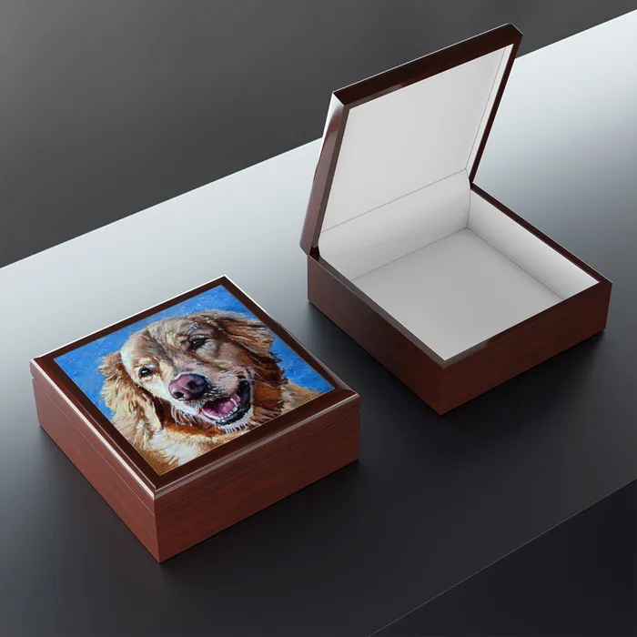 Earrings Jewelry Box Keepsake Box Golden Retriever Lacquer Box Portraits by NC