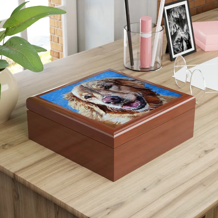 Earrings Jewelry Box Keepsake Box Golden Retriever Lacquer Box Portraits by NC
