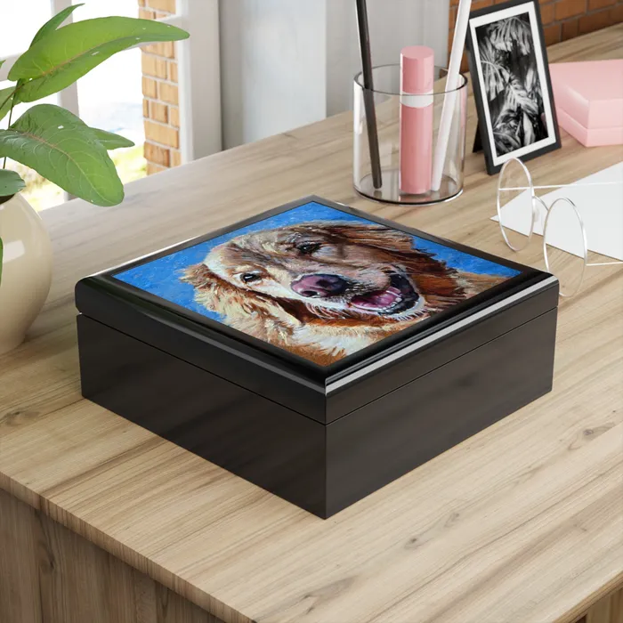 Earrings Jewelry Box Keepsake Box Golden Retriever Lacquer Box Portraits by NC