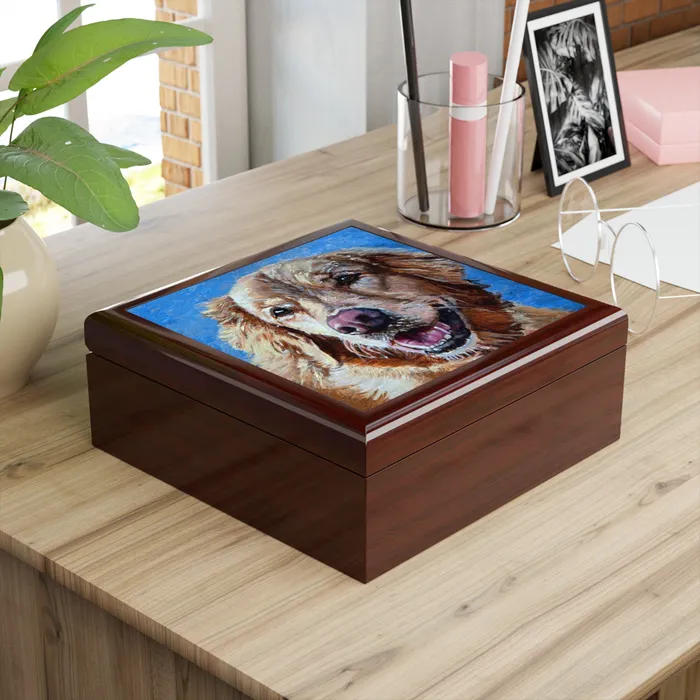 Earrings Jewelry Box Keepsake Box Golden Retriever Lacquer Box Portraits by NC