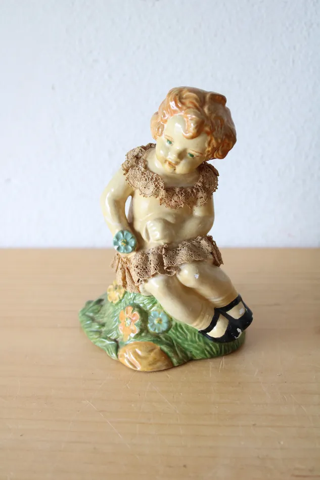 Earrings Jubilee Thrift 1951 Painted Porcelain Child Antique Figurine