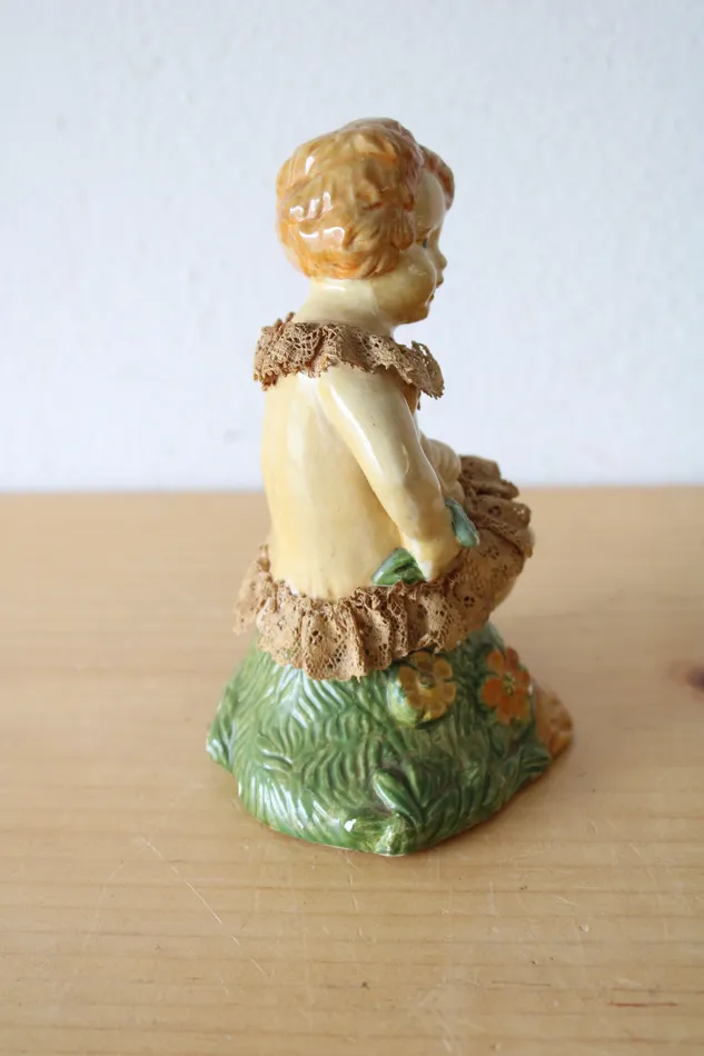 Earrings Jubilee Thrift 1951 Painted Porcelain Child Antique Figurine