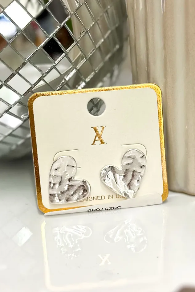 Earrings Judson Hammered Metal Heart Drop Earrings Silver