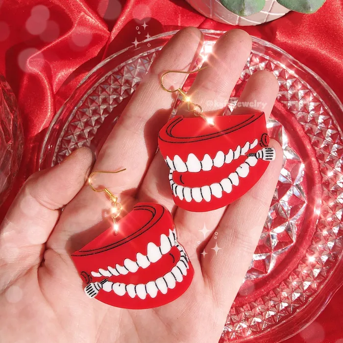 Earrings KGF Jewelry Chattering Teeth Acrylic Earrings Keychains Pins
