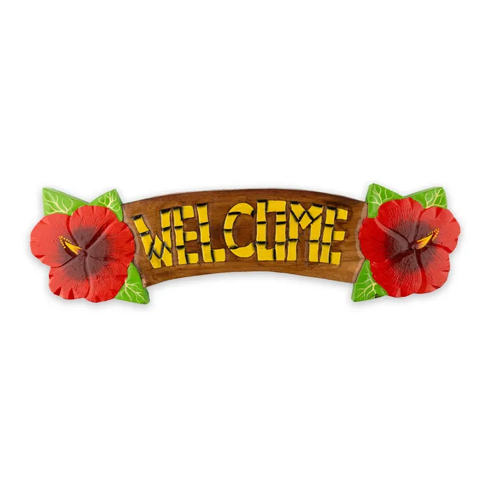 Earrings MARUEGERTZ Handmade Wooden Hibiscus Welcome Sign