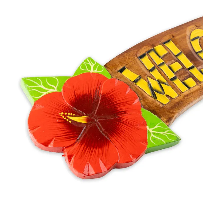 Earrings MARUEGERTZ Handmade Wooden Hibiscus Welcome Sign