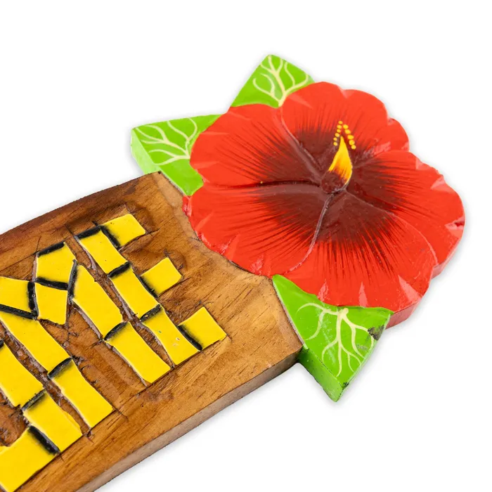 Earrings MARUEGERTZ Handmade Wooden Hibiscus Welcome Sign